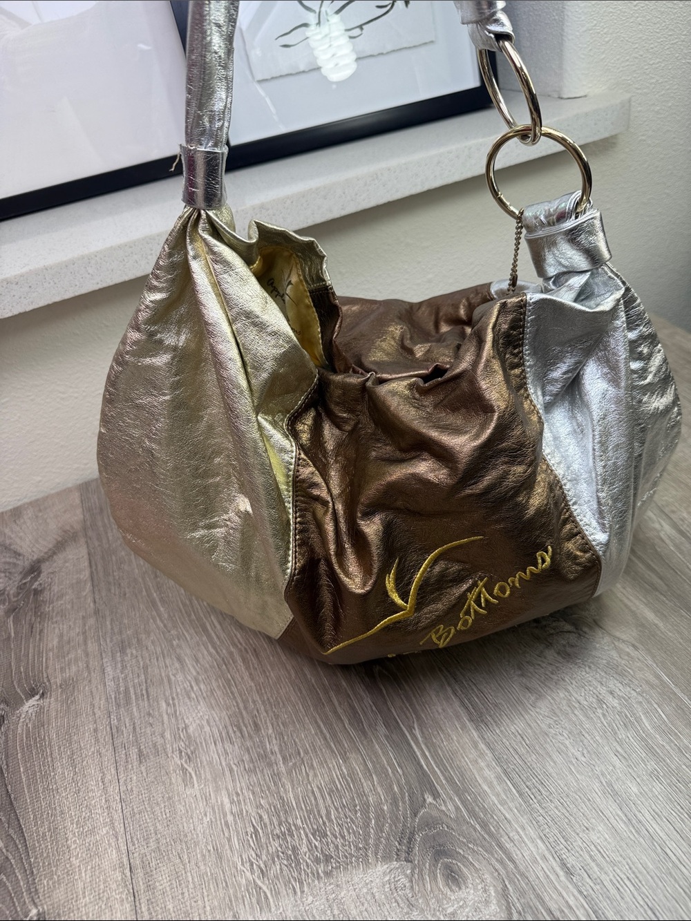 Apple Bottoms Metallic Two-Tone Shoulder Bag in Bronze & Silver